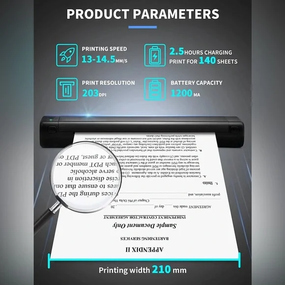 A4 Portable Blutooth Thermal Printer Supports A4 Paper Compatible with Phone